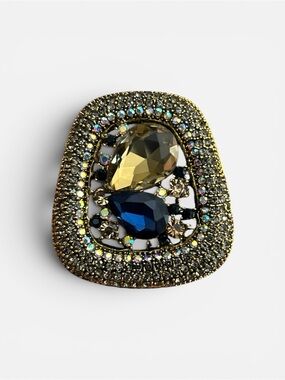 Gold-Tone Blue & Champagne Teardrop Statement Brooch
